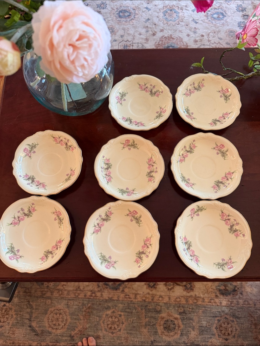 Vintage Homer Laughlin Virginia Rose Tea Saucer set includes 8.